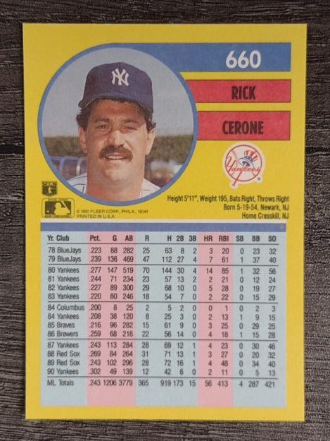 1991 Fleer #660 Rick Cerone