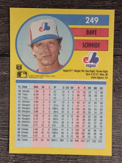 1991 Fleer #249 Dave Schmidt