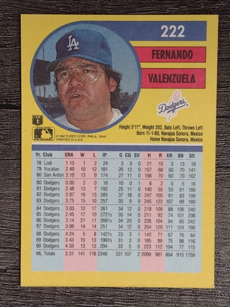 1991 Fleer #222 Fernando Valenzuela
