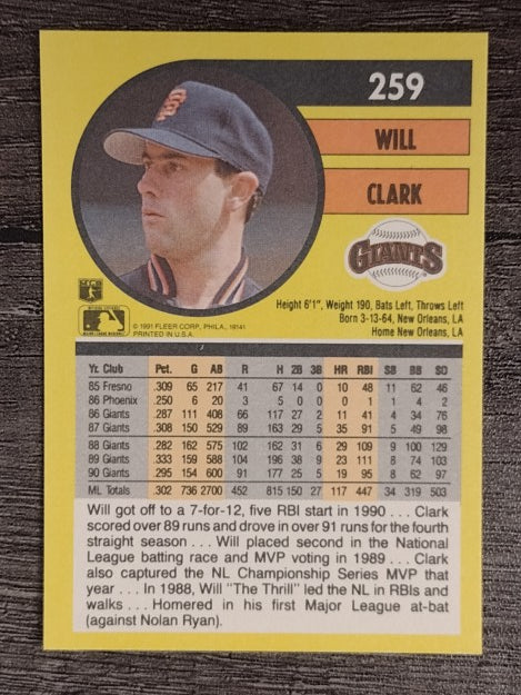 1991 Fleer #259 Will Clark