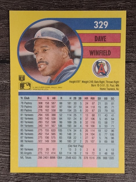 1991 Fleer #329 Dave Winfield