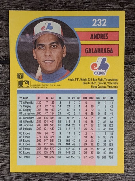 1991 Fleer #232 Andres Galarraga