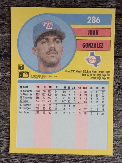 1991 Fleer #286 Juan Gonzalez