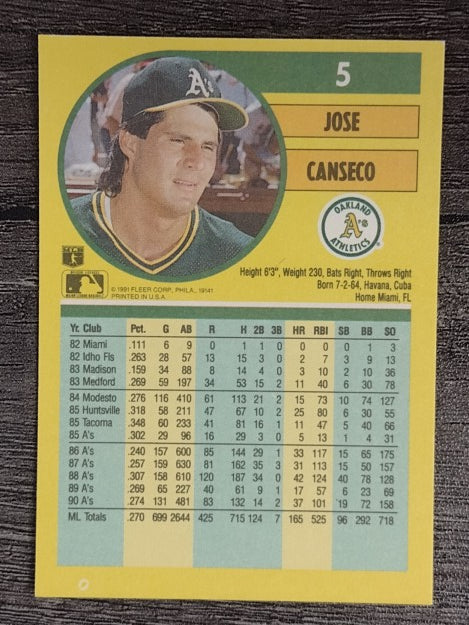 1991 Fleer #5 Jose Canseco