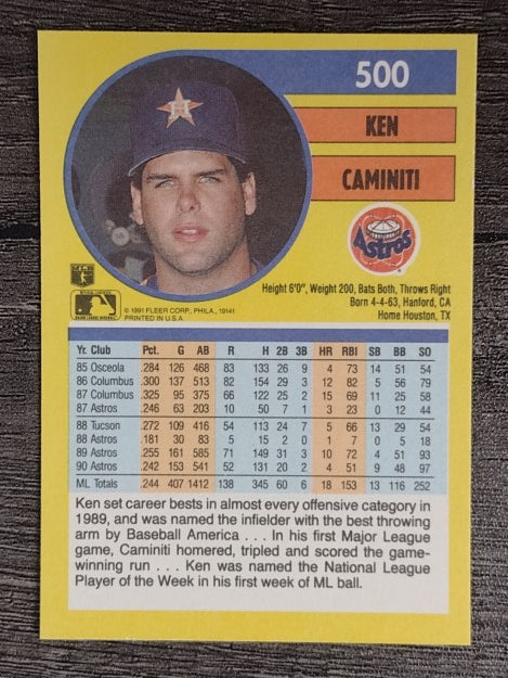 1991 Fleer #500 Ken Caminiti