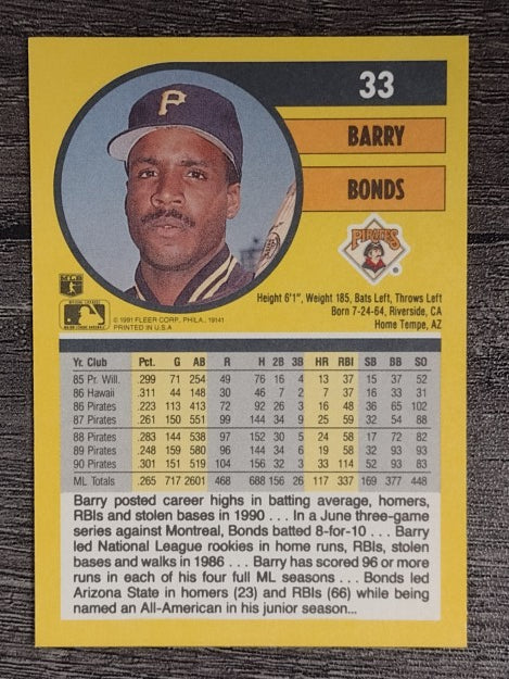 1991 Fleer #33 Barry Bonds