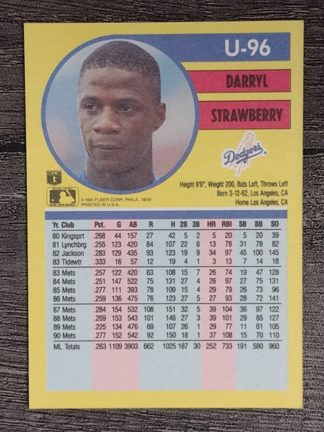1991 Fleer Update #U96 Darryl Strawberry