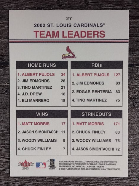 2003 Fleer Tradition #27 Albert Pujols/Matt Morris TL
