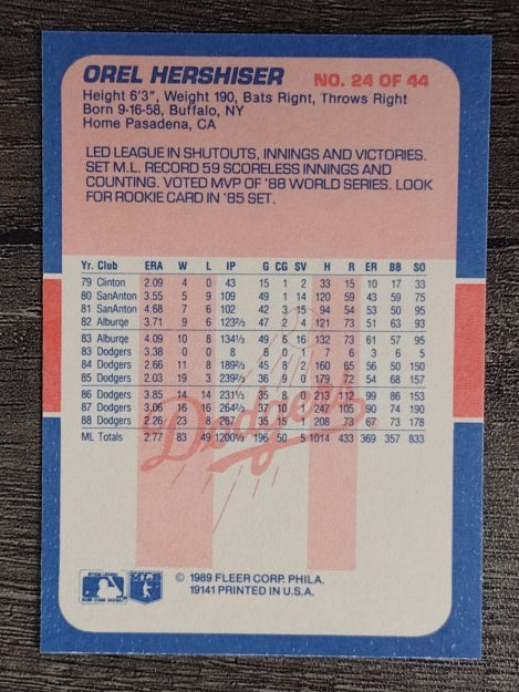 1989 Fleer Exciting Stars #24 Orel Hershiser