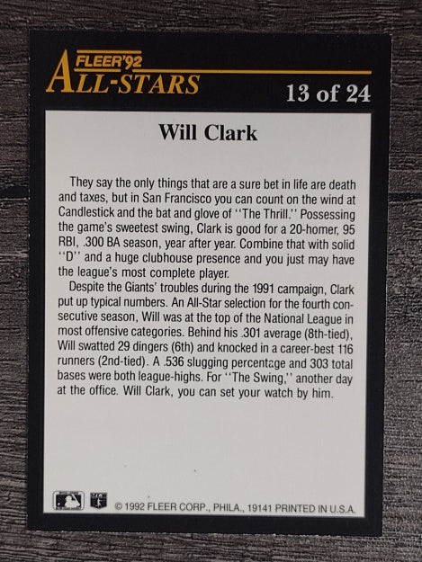 1992 Fleer All-Stars #13 Will Clark