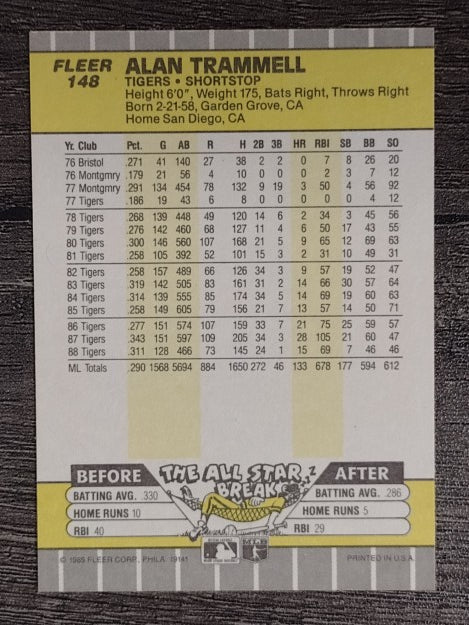1989 Fleer #148 Alan Trammell
