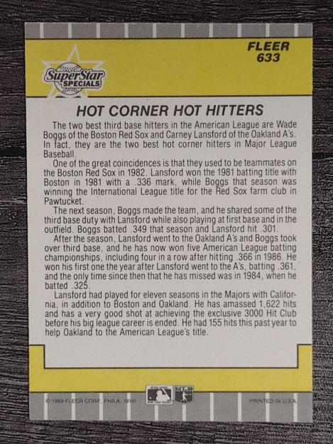 1989 Fleer #633 Wade Boggs/Carney Lansford