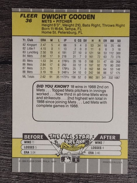 1989 Fleer #36 Dwight Gooden