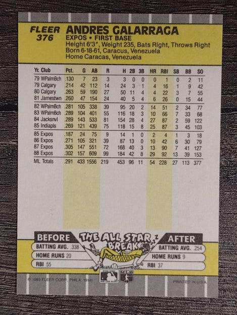 1989 Fleer #376 Andres Galarraga