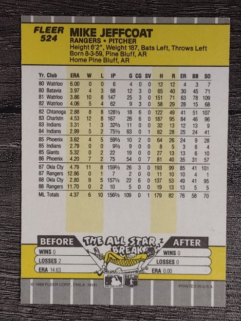 1989 Fleer #524 Mike Jeffcoat