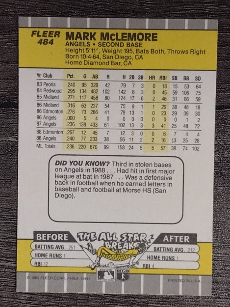 1989 Fleer #484 Mark McLemore