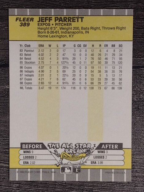 1989 Fleer #389 Jeff Parrett