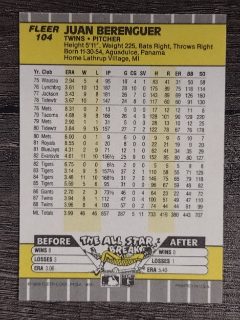 1989 Fleer #104 Juan Berenguer