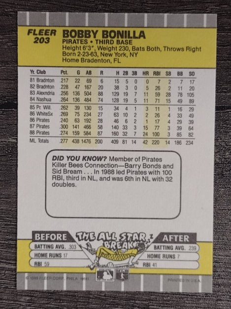 1989 Fleer #203 Bobby Bonilla