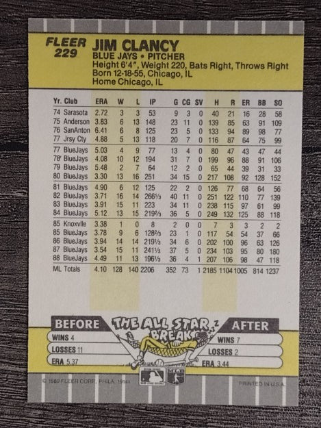 1989 Fleer #229 Jim Clancy