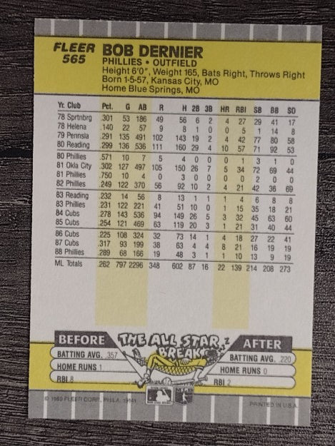 1989 Fleer #565 Bob Dernier