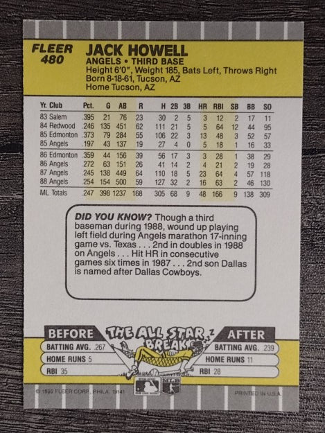 1989 Fleer #480 Jack Howell