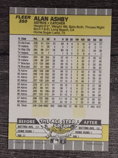 1989 Fleer #350B Alan Ashby COR