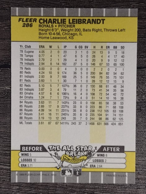 1989 Fleer #286 Charlie Leibrandt