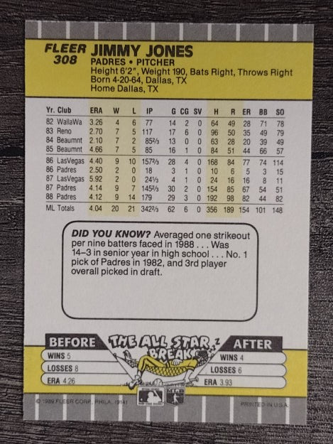 1989 Fleer #308 Jimmy Jones