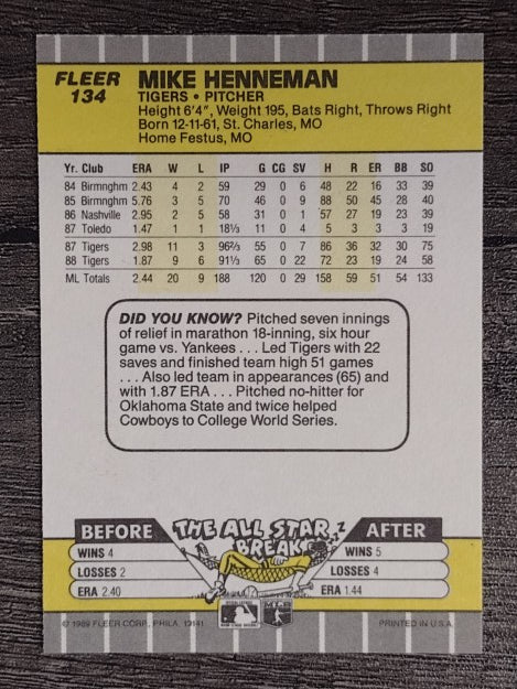 1989 Fleer #134 Mike Henneman