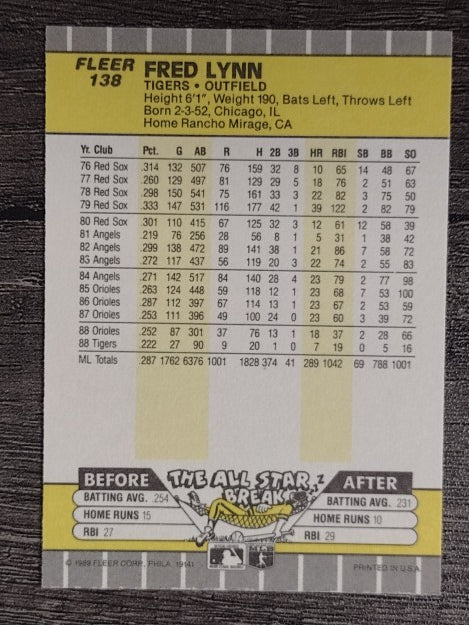1989 Fleer #138 Fred Lynn