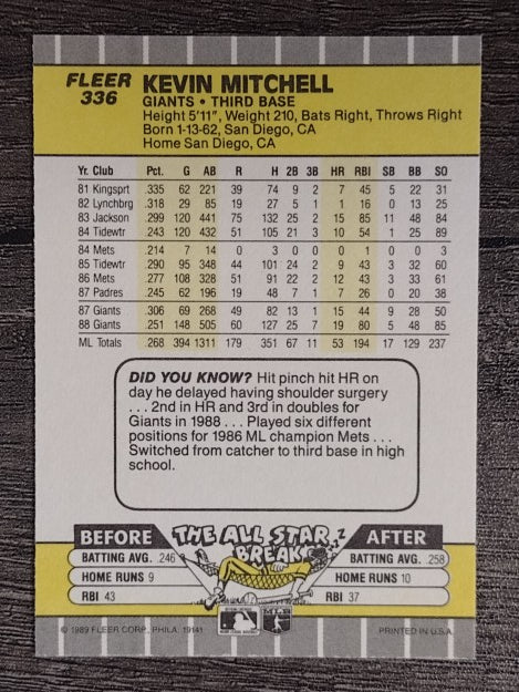 1989 Fleer #336 Kevin Mitchell