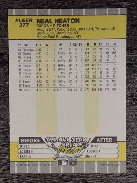 1989 Fleer #377 Neal Heaton