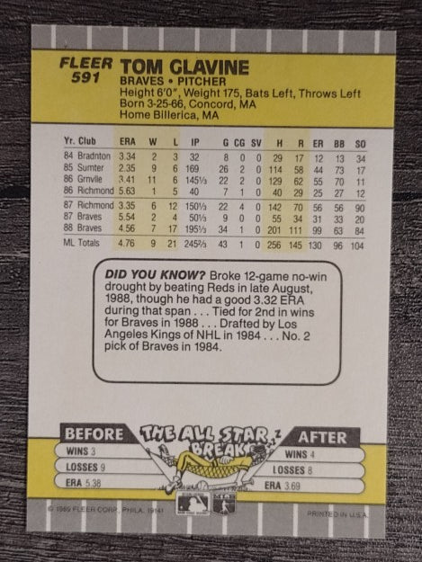 1989 Fleer #591 Tom Glavine