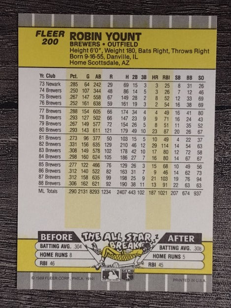 1989 Fleer #200 Robin Yount