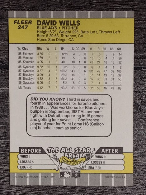 1989 Fleer #247 David Wells
