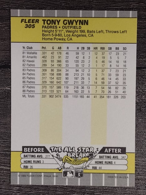 1989 Fleer #305 Tony Gwynn