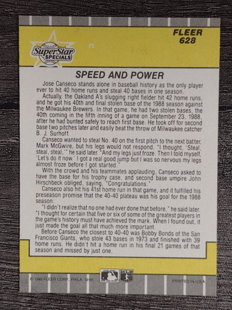 1989 Fleer #628 Jose Canseco 40/40