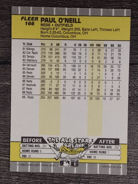 1989 Fleer #166 Paul O'Neill