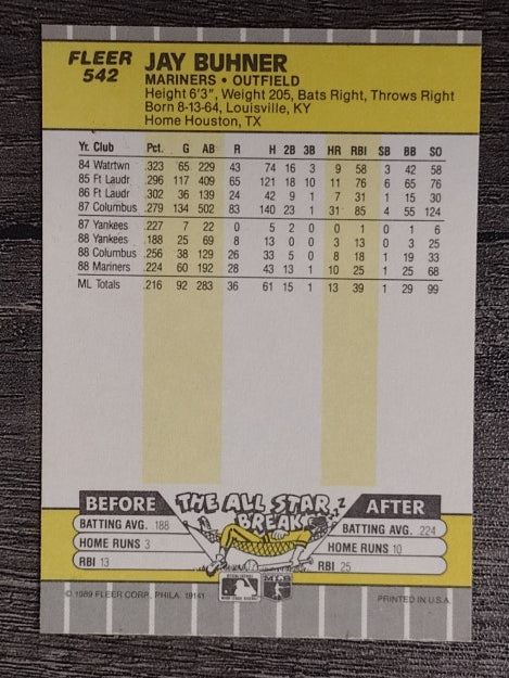 1989 Fleer #542 Jay Buhner