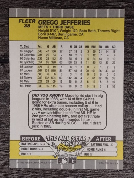 1989 Fleer #38 Gregg Jefferies
