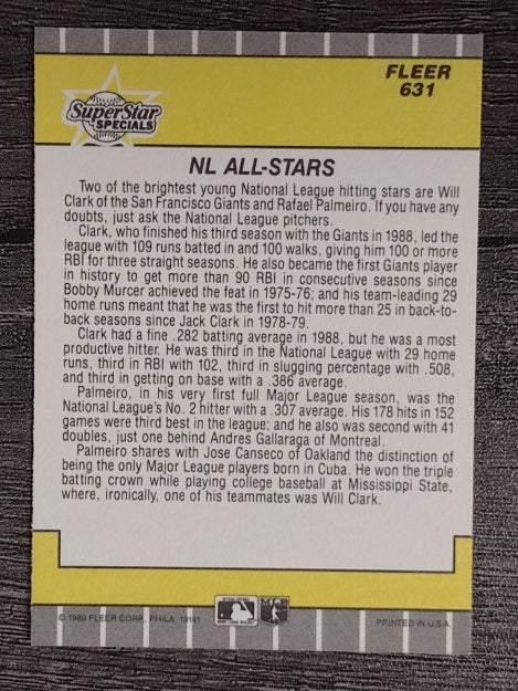 1989 Fleer #631 Will Clark/Rafael Palmeiro