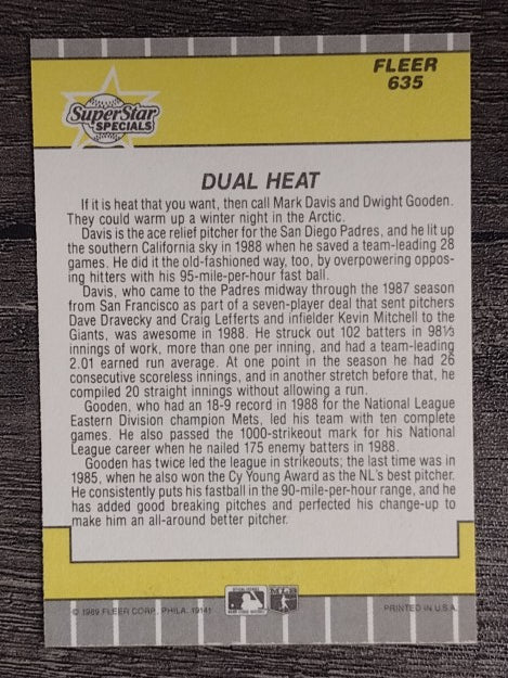 1989 Fleer #635 Mark Davis/Dwight Gooden