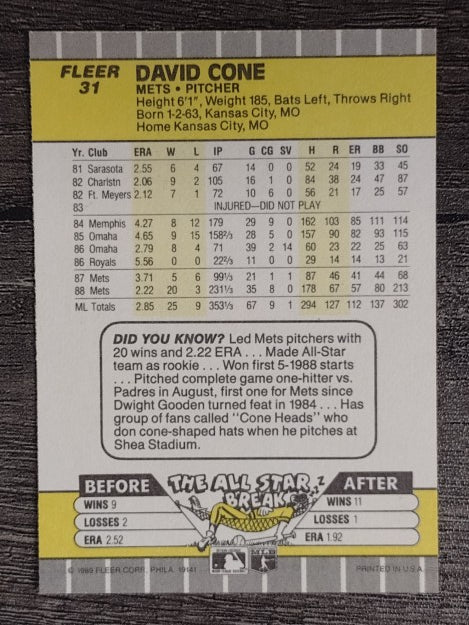 1989 Fleer #31 David Cone
