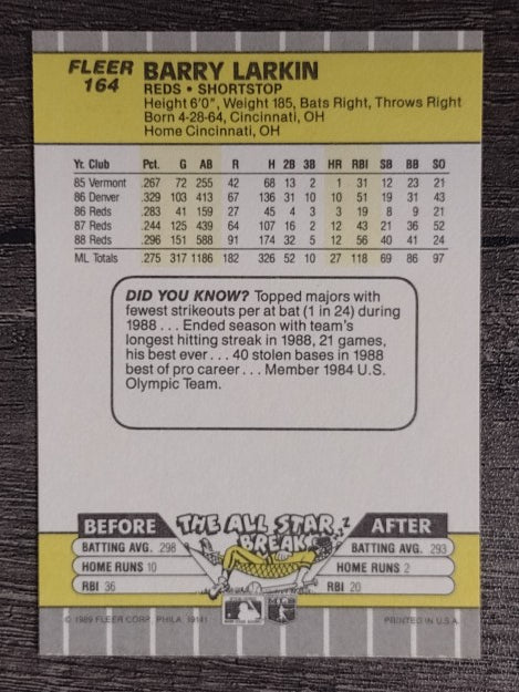 1989 Fleer #164 Barry Larkin