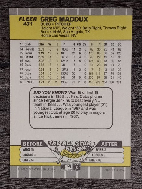 1989 Fleer #431 Greg Maddux