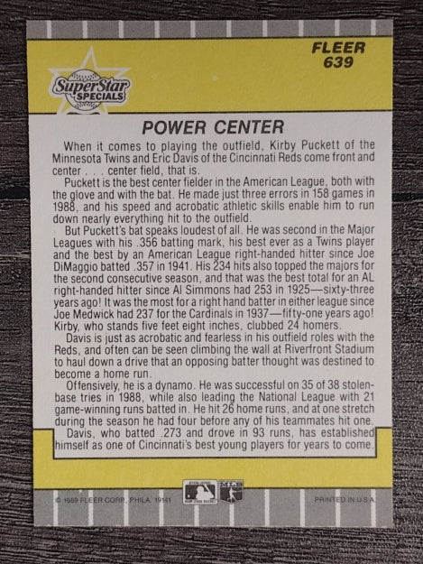 1989 Fleer #639 Kirby Puckett/Eric Davis