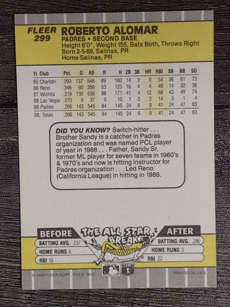 1989 Fleer #299 Roberto Alomar