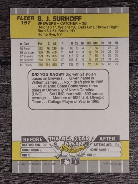 1989 Fleer #197 B.J. Surhoff