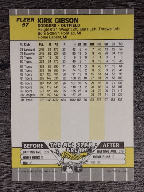 1989 Fleer #57 Kirk Gibson